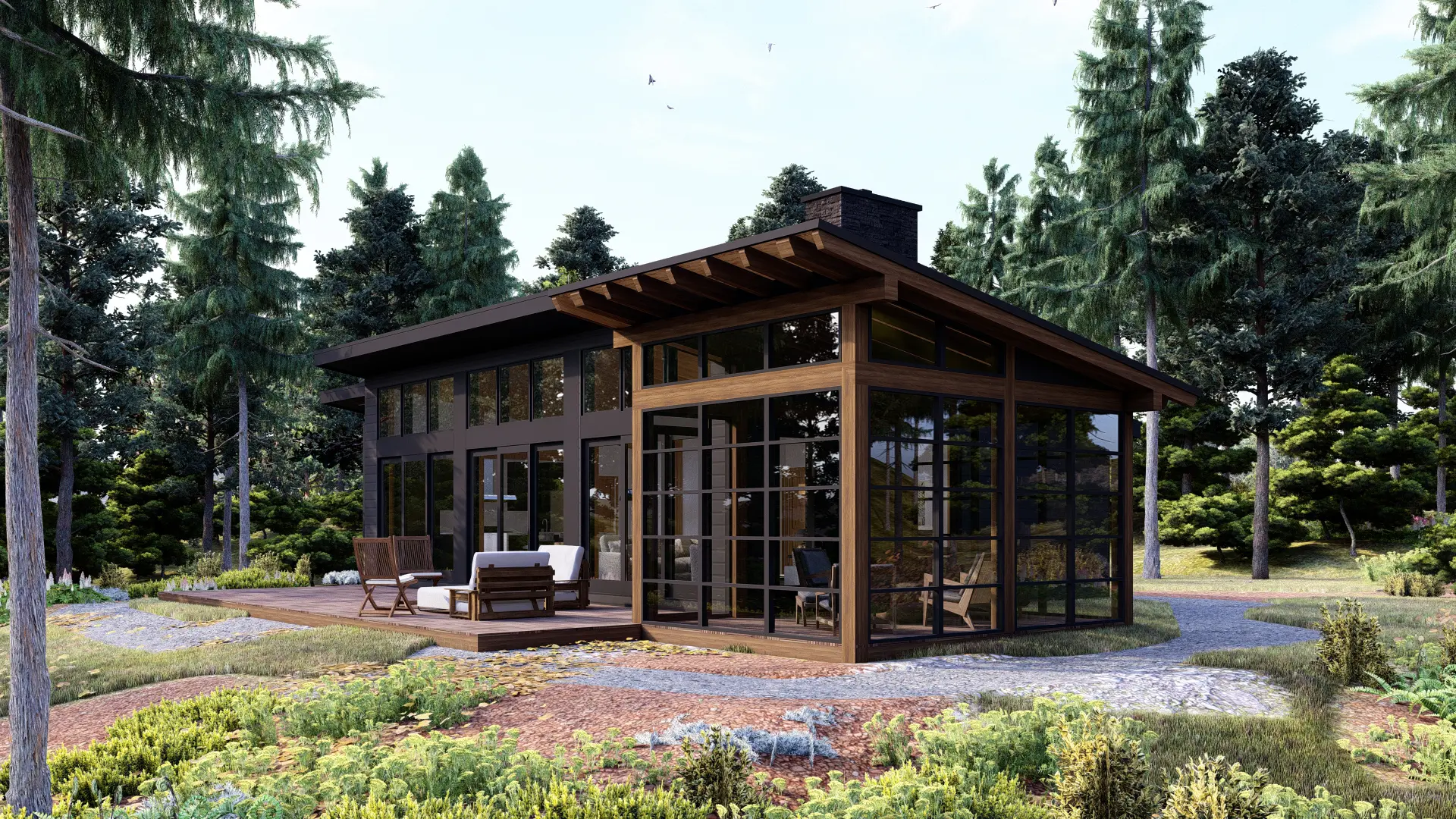 cottage plans open concept cottage designer cabin plans timber frame homes Normerica Bayfield 3945 Exterior Back Porch